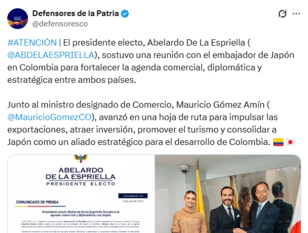 Comunicado de Defensores de la Patria a través de X.