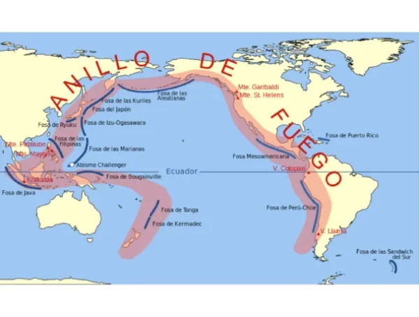 El Anillo de Fuego en el Océano Pacífico.