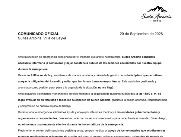 Comunicado hotel 'Suites arcoiris'