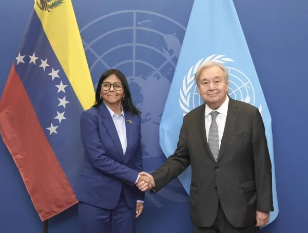 Delcy Rodríguez y António Guterres.
