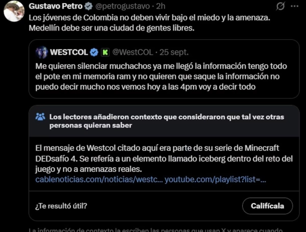 Petro reaccionó a la publicación de Westcol sin conocer el contexto de fondo.