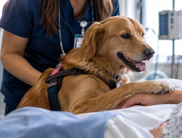 Perro de terapia reconforta a paciente hospitalaria