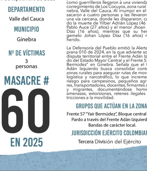 La masacre fue informada por Indepaz.
