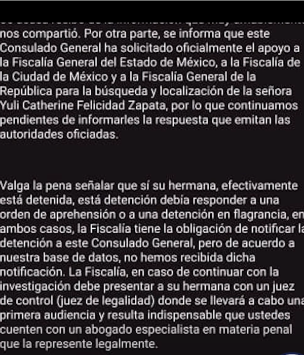 Comunicado del consulado de Colombia en México.