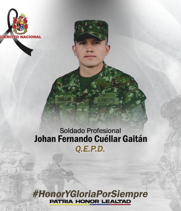 Johan Fernando Cuéllar Gaitán, muerto por el ataque de disidentes.