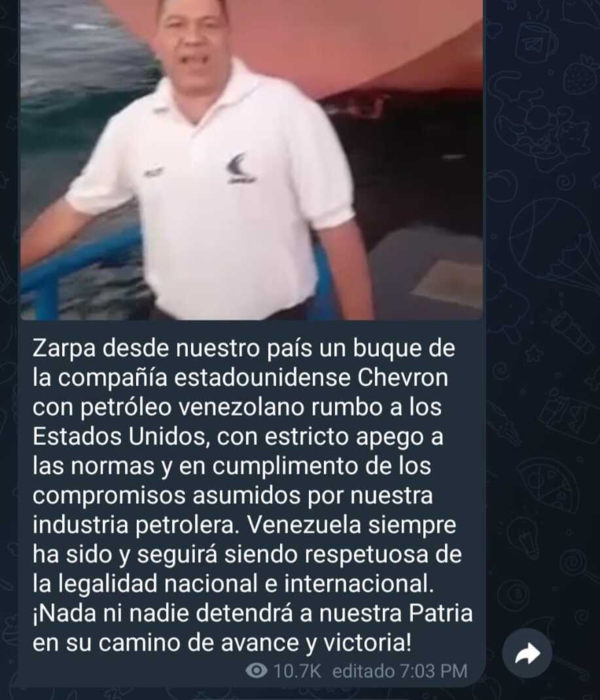 Kelly Rumbo Venezuela confirma salida de buque de Chevron con petróleo rumbo a EE ...