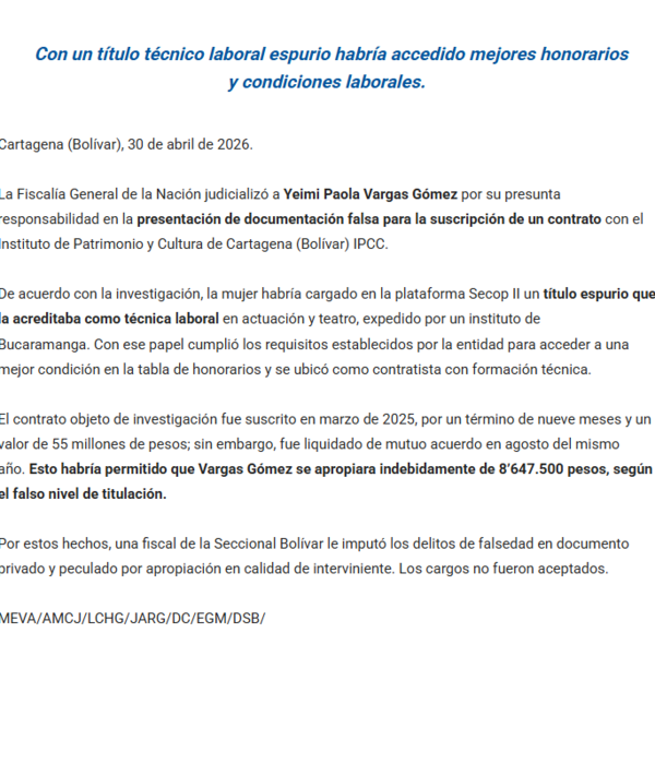Yeimy Paola Vargas se declara inocente tras imputación por presunto título falso en contrato con el IPCC — image 5