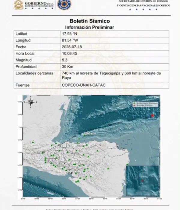 Un sismo de magnitud 5,3 se registra frente a la costa caribeña de Honduras: autoridades no reportan daños