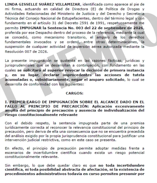 Las 5 razones del Gobierno De La Espriella en la impugnación a la decisión que mantuvo suspendida la aspersión con glufosinato