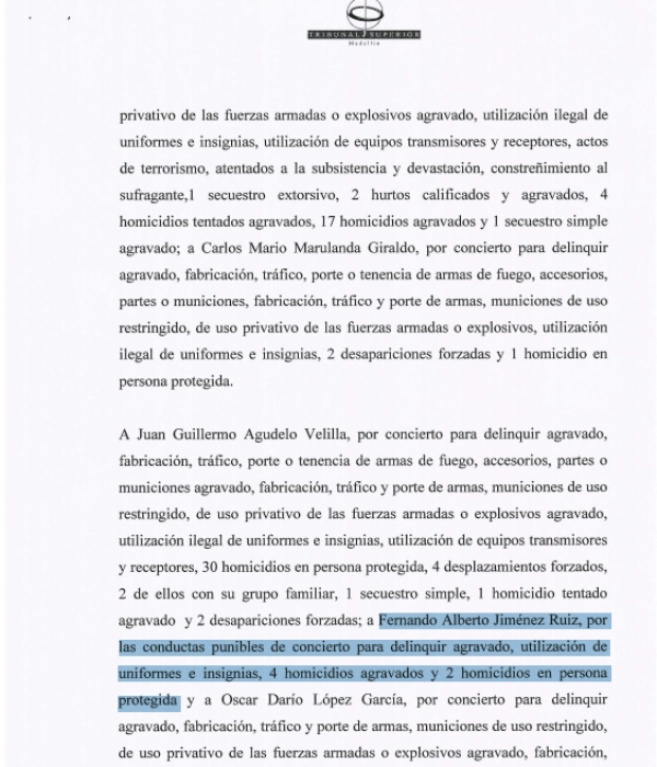 Registro de los delitos por los que fue indiciado alias Caníbal durante el proceso de la Ley de Justicia y Paz.