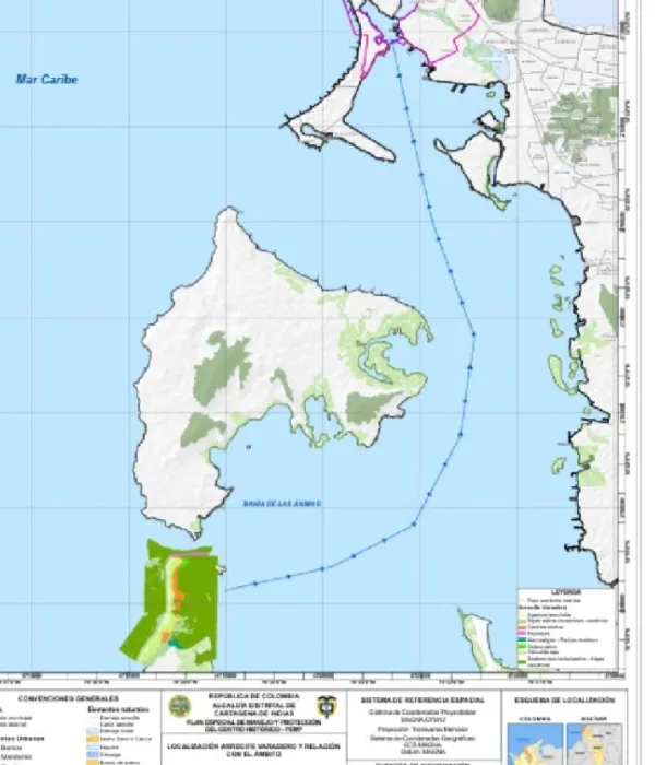 Mapa con la ubicación de los corales