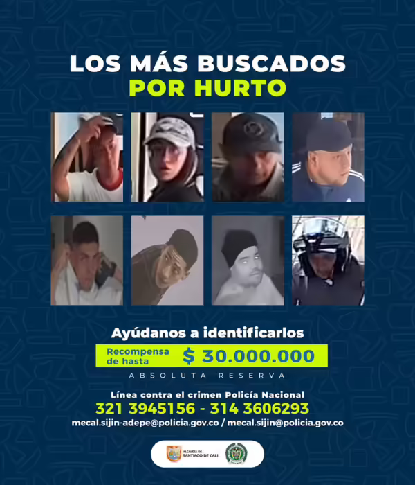 Cartel de los más buscados en Cali.