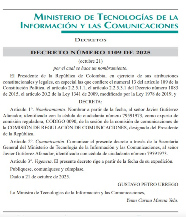 Este es el decreto con el que el Gobierno nombró a Javier Gutiérrez.