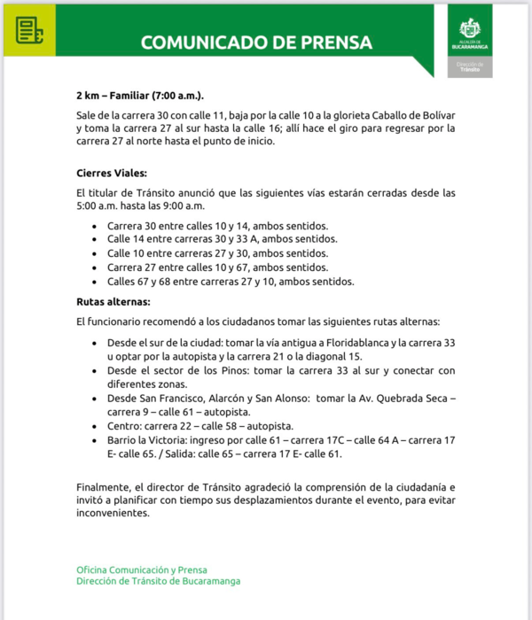 Comunicado Alcald??a Bucaramanga