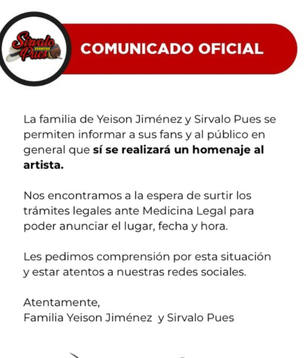 Comunicado Yeison Jiménez.