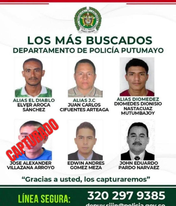 Uno de los detenidos tenía orden de captura vigente y figuraba entre los más buscados por hurto en Putumayo.
