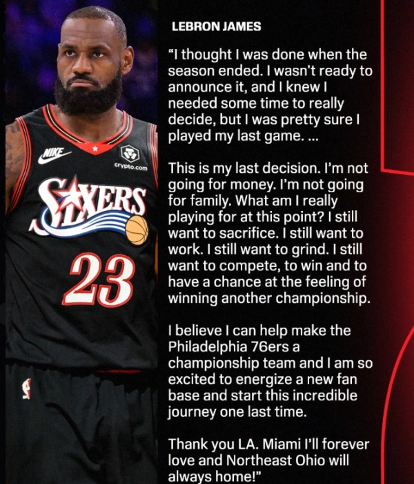 LeBron James, el interminable: confirmó contrato por dos años con el quinteto de Filadelfia de la NBA