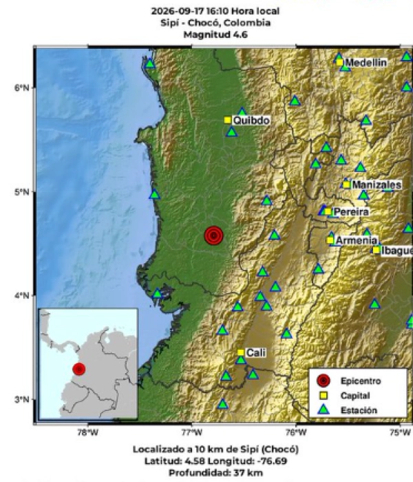 Temblor hoy en el departamento de Chocó.