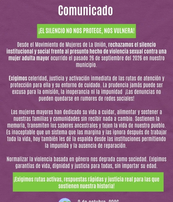 Comunicado del Movimiento de Mujeres de La Unión.