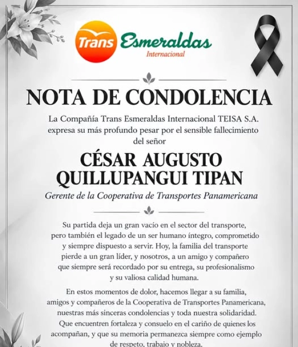 El gerente general de la Cooperativa de Transportes Panamericana Internacional, César Augusto Quillupangui Tipán.