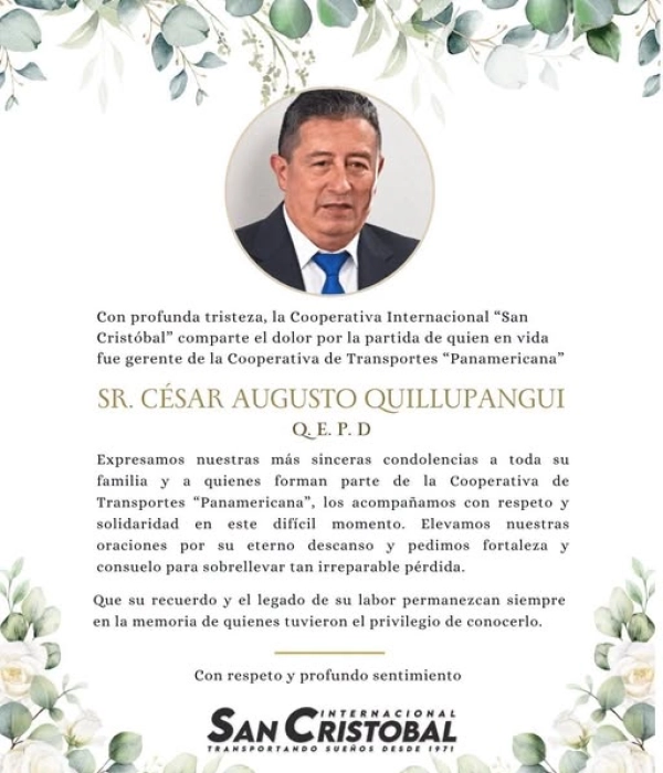 El gerente general de Panamericana Internacional, César Augusto Quillupangui Tipán.