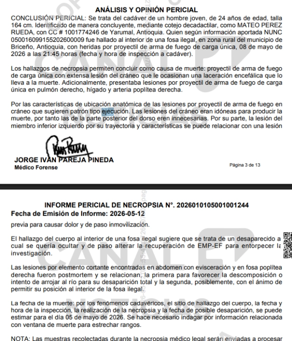 Fragmento del dictamen de Medicina Legal.