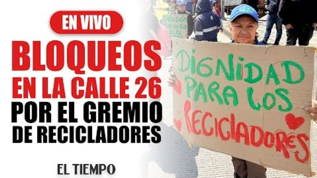 Desde las 2 de la mañana inició una manifestación del gremio de recicladores en la ciudad. La protesta se dio  luego de que, el pasado 11 de febrero, durante conversaciones con el Ministerio de Vivienda para abordar las garantías del gremio, la entidad nacional se levantara de la mesa de diálogo.

#ElTiempo #NoticiasColombia #ÚltimaHora

SUSCRÍBETE: https://bit.ly/eltiempoYT 

Síguenos en nuestras redes sociales:
X: https://twitter.com/eltiempo 
Facebook: https://www.facebook.com/eltiempo 
Instagram: https://www.instagram.com/eltiempo 

El Tiempo es el medio líder de noticias en Colombia, caracterizado por sus investigaciones y reportajes exclusivos, sobre:  justicia, deportes, economía, política, cultura, tecnología, innovación, cambio climático, entre otros eventos noticiosos en Colombia y el mundo.

Para mayor información ingresa a: https://www.eltiempo.com 

Otros canales de El Tiempo
Citytv: https://www.youtube.com/c/citytvbogota  
Bravíssimo Citytv: https://www.youtube.com/c/BRAVISSIMOCITYTV  
Portafolio: https://www.youtube.com/user/PortafolioCO  
Futbolred: https://www.youtube.com/c/FutbolRedCO