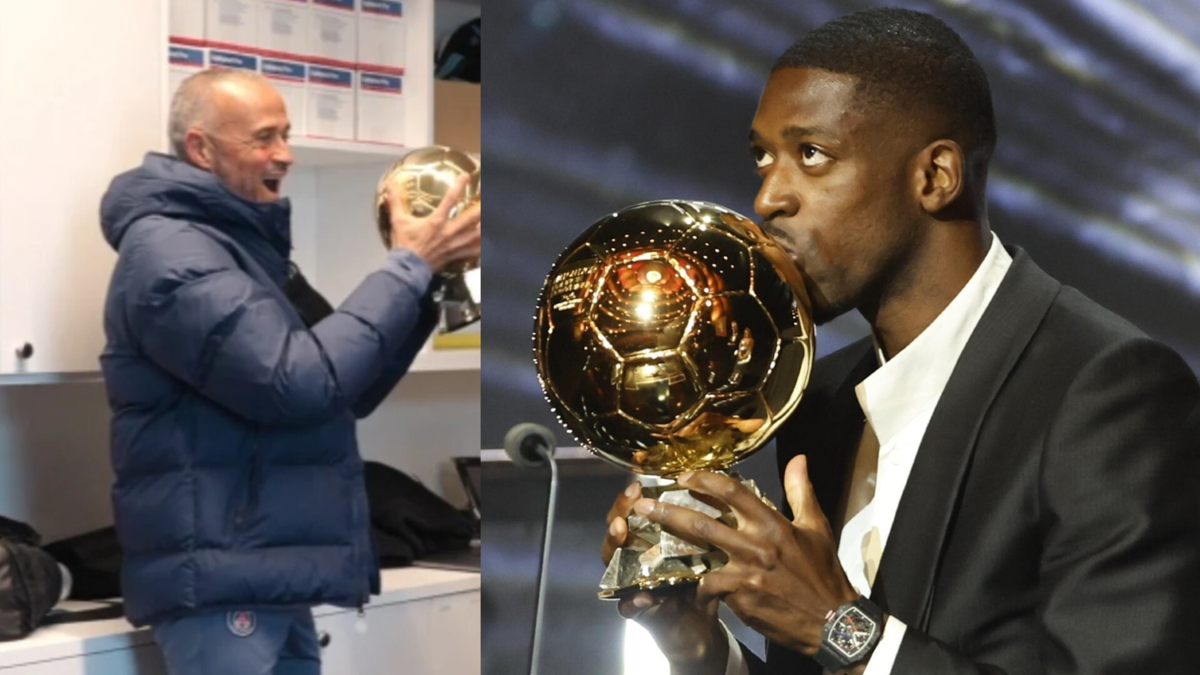 Video imperdible: Luis Enrique 'deliró' con el Balón de Oro de Ousmane Dembélé y tuvo divertida reacción cuando llegó con el premio al PSG