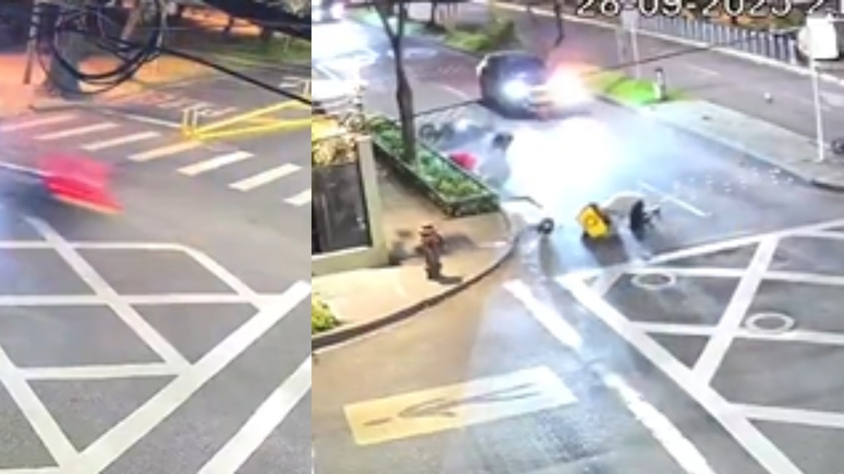 Video muestra el momento en que dos domiciliarios sufren un grave accidente de tránsito, tras choque de motocicletas en el norte de Bogotá