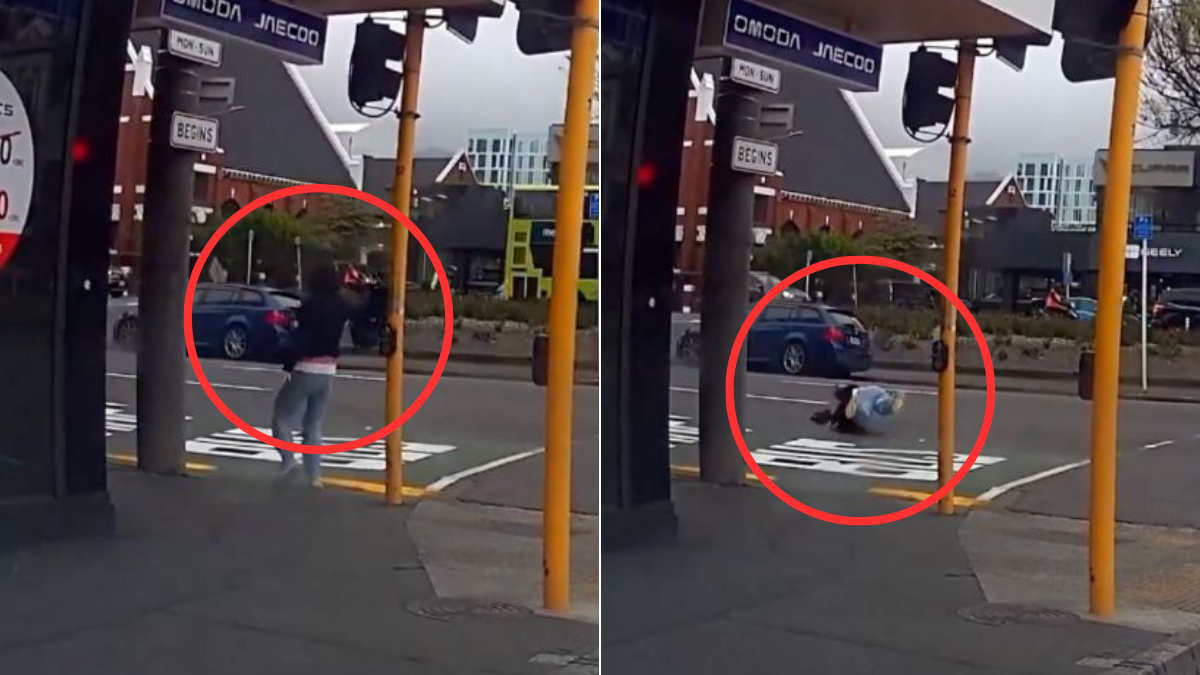 Video: una tormenta de viento arrastra a una mujer por la calle y la arroja delante de un carro