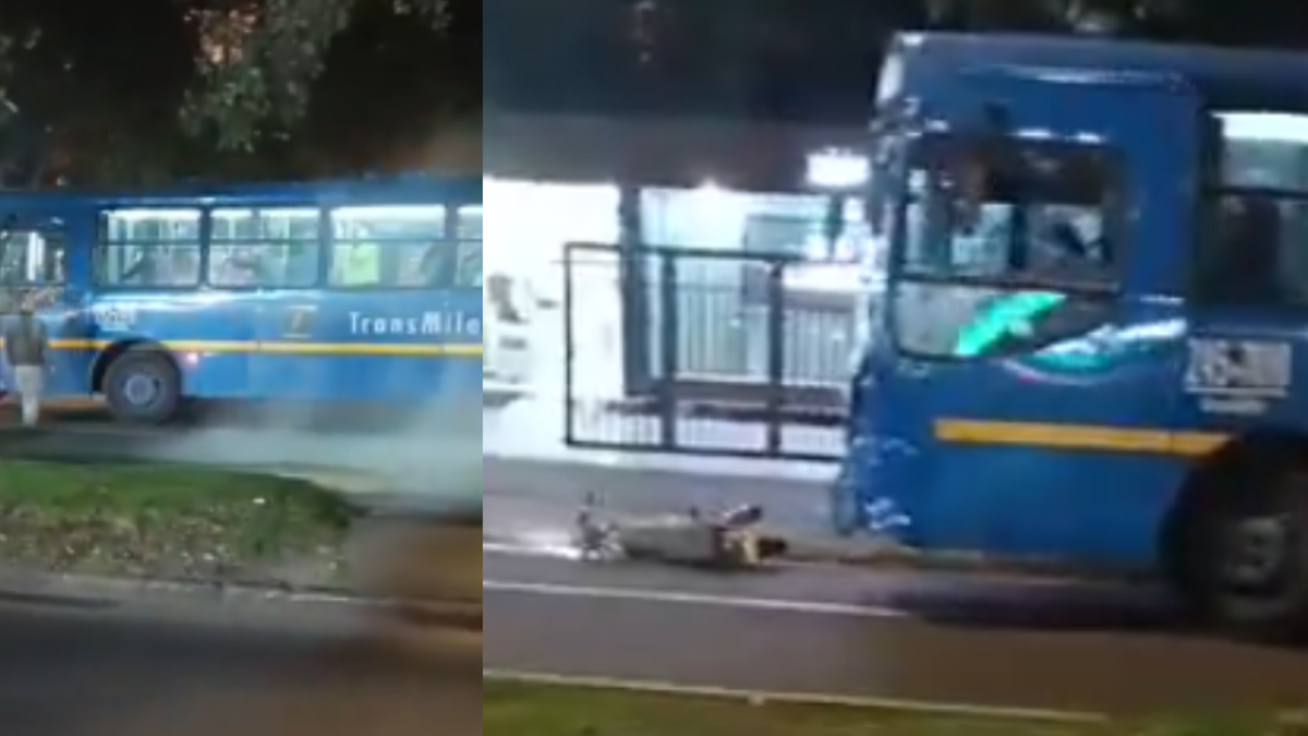 Bus del Sitp embistió en varias ocasiones a una moto en medio de un hecho de intolerancia en el norte de Bogotá: quedó registrado en video
