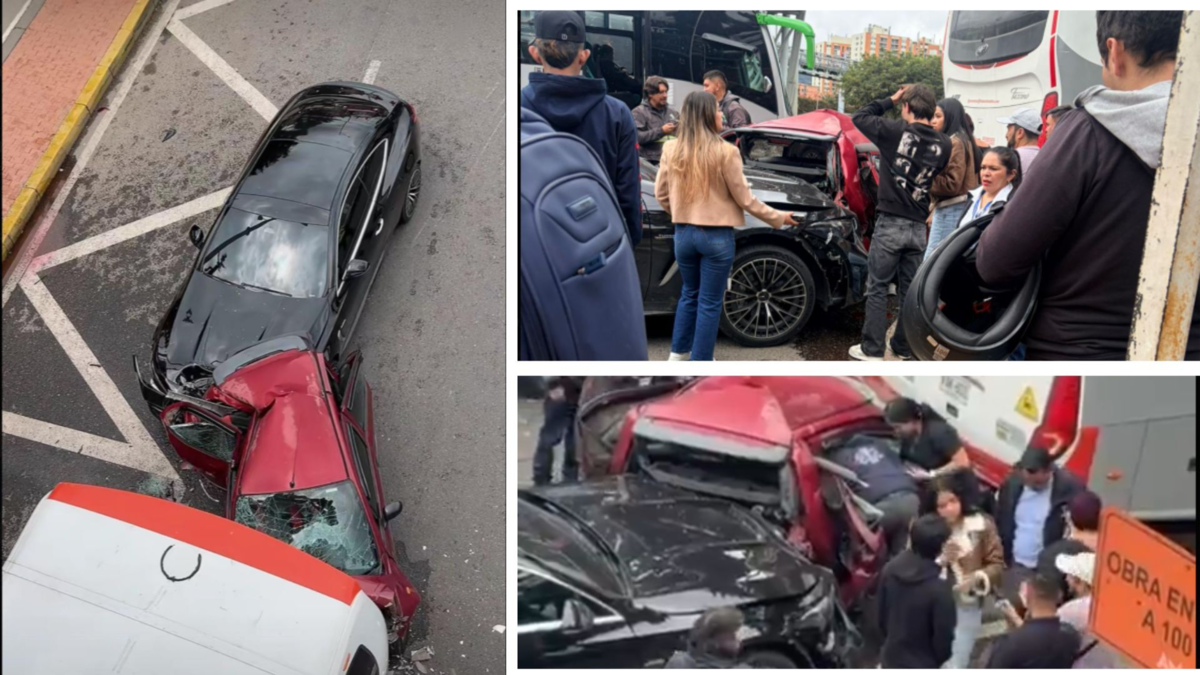Este es el reporte del grave accidente entre un Mercedes último modelo y un Spark que quedaron atrapados en el norte de Bogotá
