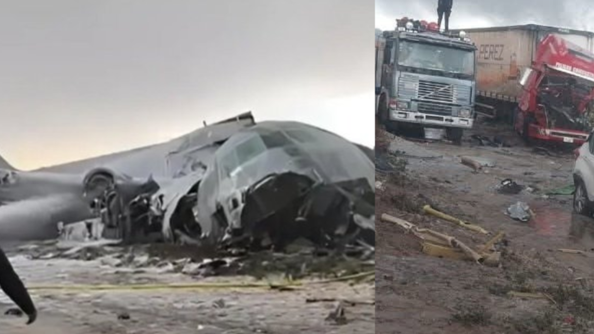 Avión de la Fuerza Aérea de Bolivia se estrelló en carretera cerca del aeropuerto de El Alto y cayó sobre varios carros: vehículos quedaron aplastados