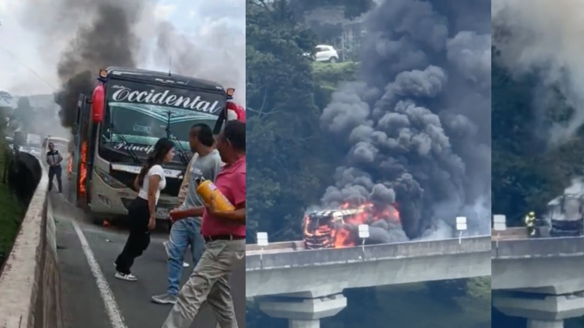 Bus intermunicipal se incendió en la vía Dosquebradas – Santa Rosa de Cabal: iban 20 personas, 17 de ellas extranjeras