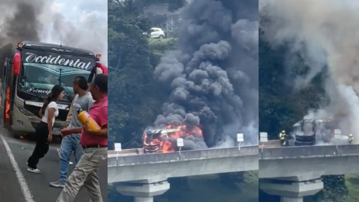 Bus intermunicipal se incendió en la vía Dosquebradas – Santa Rosa de Cabal: iban 20 personas, 17 de ellas extranjeras