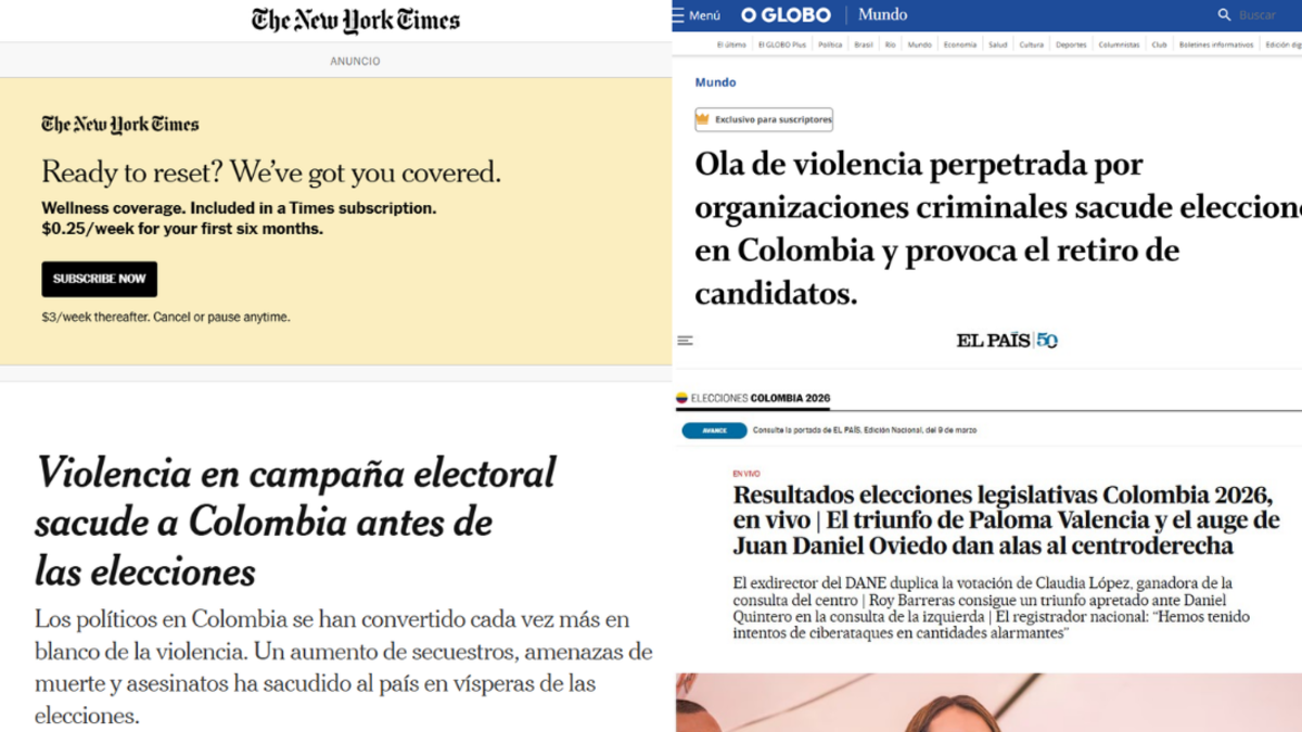 Prensa internacional pone la lupa durante la jornada electoral sobre 'el panorama de creciente violencia que atraviesa Colombia'