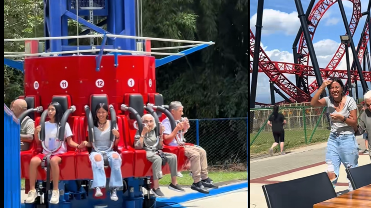 Valiente abuela se vuelve viral disfrutando atracciones del Parque del Café con sus nietas