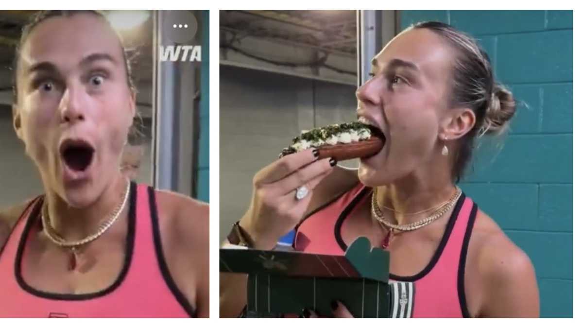 La reacción viral de Sabalenka al probar el famoso perro caliente de 370.000 pesos colombianos en EE. UU.: ¿así será en el Mundial?
