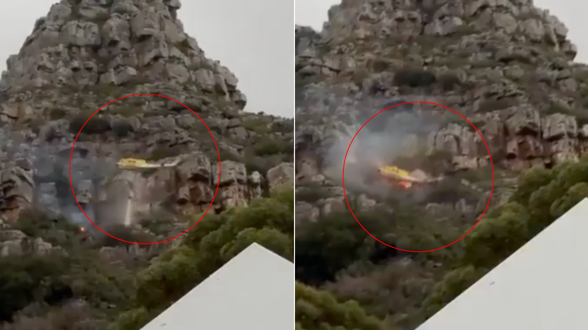 Helicóptero se estrella durante labores contra incendios en Sudáfrica y el piloto sobrevive: realizaba maniobra de alta complejidad