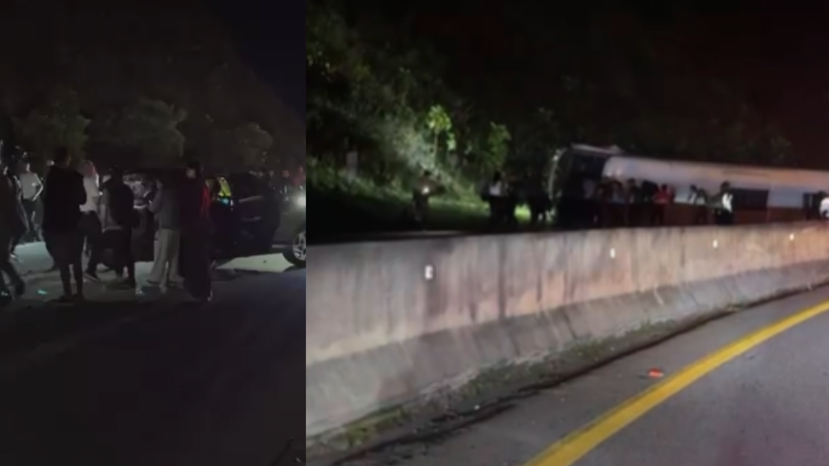 Grave accidente en vía Bogotá-La Vega durante la noche de este miércoles 1º de abril: bus sufrió un volcamiento lateral tras salir de la carretera