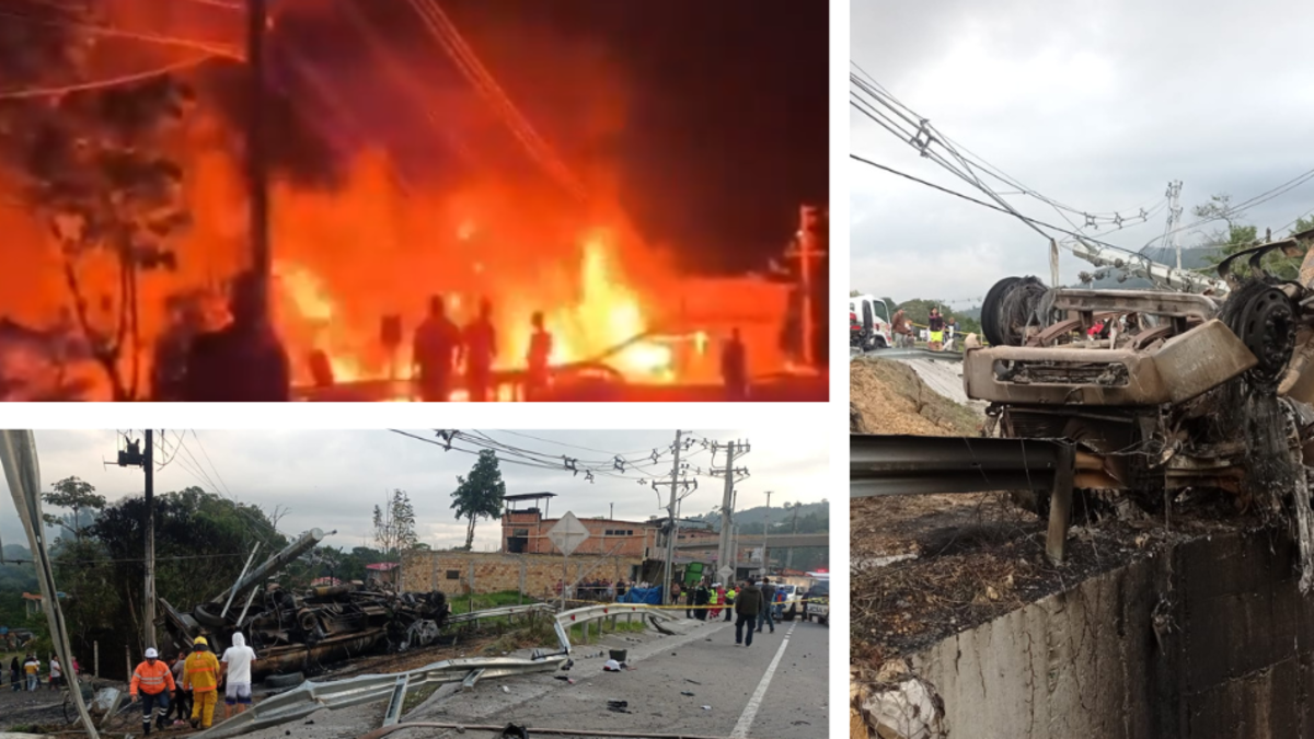 Videos e imágenes del grave incendio provocado por accidente de carro cisterna en vía Bogotá-Girardot: vehículo quedó incinerado y hay dos muertos