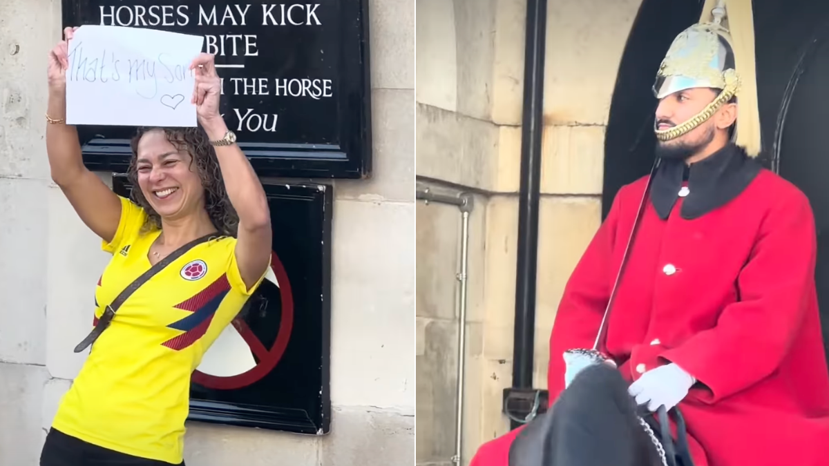 La madre colombiana muestra con orgullo a su hijo que es guardia real de Inglaterra: 'Ese es mi hijo'