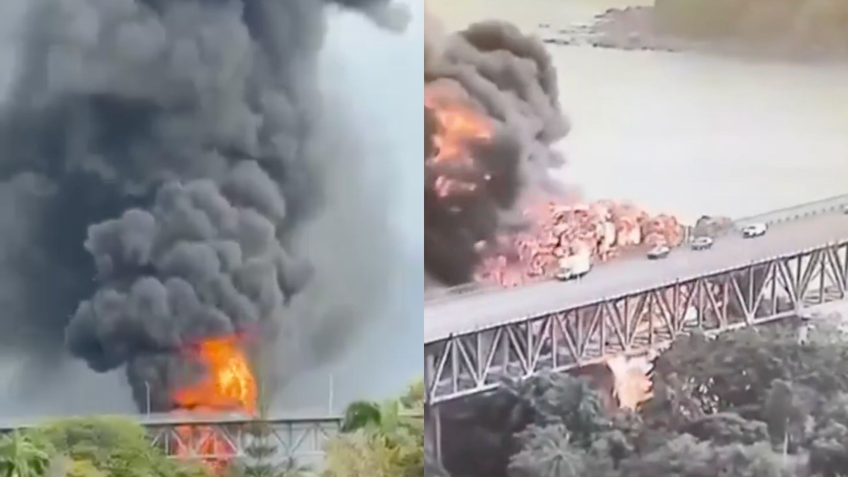 Videos | Fuerte explosión de camiones cisterna provocó incendio sobre el puente más antiguo del Canal de Panamá: revisarán la estructura metálica