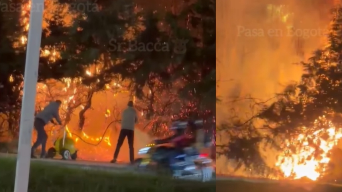 Se registra incendio vegetal frente al centro comercial Unicentro, en el norte de Bogotá: Bomberos atienden la emergencia
