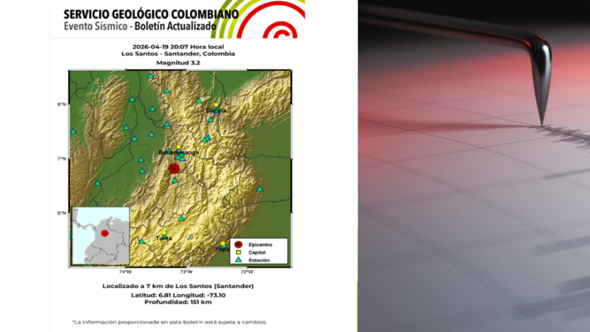 Sismo de magnitud 3,2 se registra en Los Santos, Santander durante la noche de este domingo 19 de abril