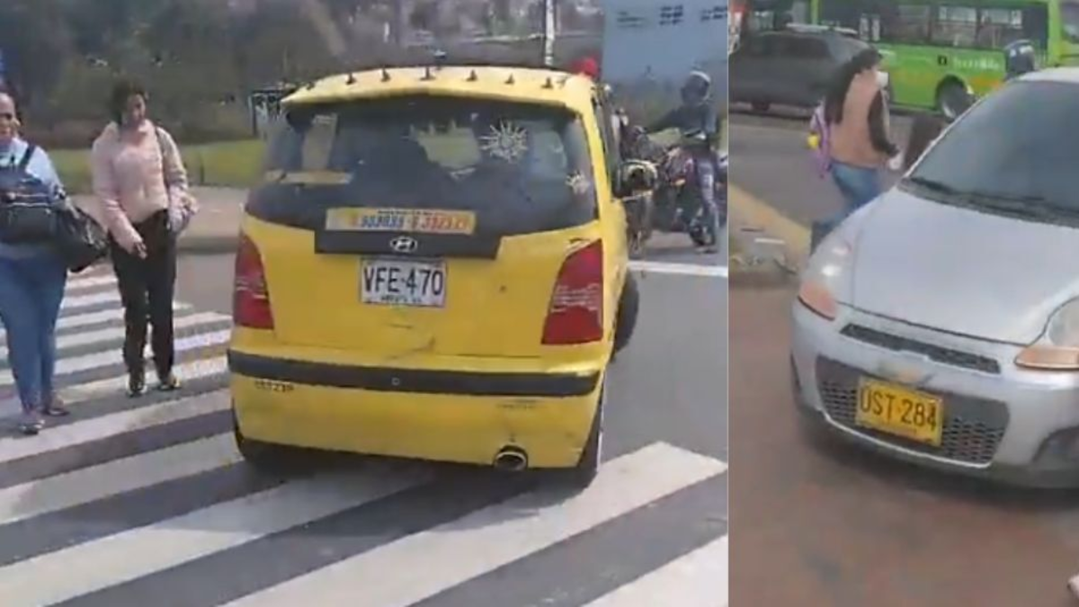 Video| La peligrosa maniobra de un taxista y conductor en un paso peatonal en Bogotá: ciudadanos estuvieron a punto de ser atropellados