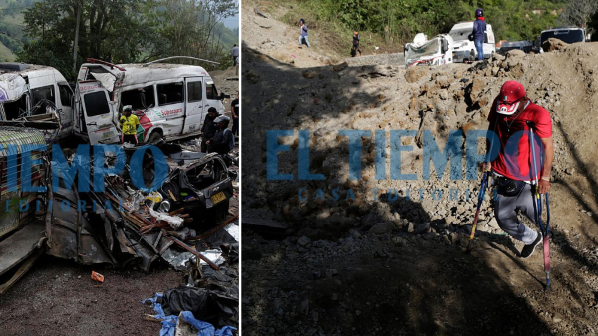 Fotos y videos muestran cómo amaneció la vía Panamericana tras grave atentado con explosivos en Cajibío, Cauca, que deja 19 muertos: gigantesco cráter