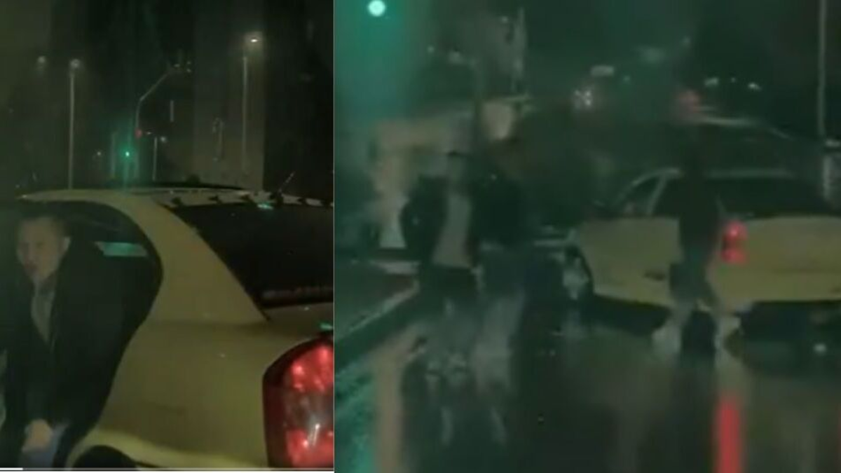 Video: captan intento de robo en semáforo de Villa Alsacia; tres sujetos bajan de un taxi para asaltarlo