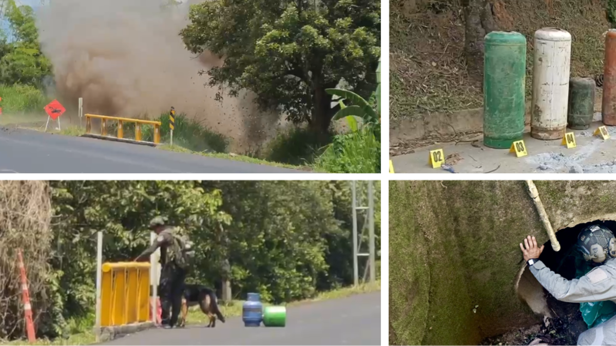 En video quedó registrada la detonación controlada de cinco cilindros con alta capacidad explosiva en una alcantarilla de la vía Panamericana en Cauca