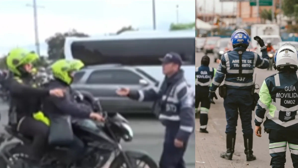 Dos policías fueron inmovilizados en vivo por agente de tránsito en Bogotá tras cometer imprudencia